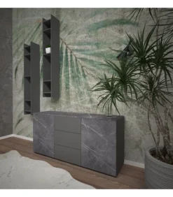 Fashion SANTA LUCIA Composizione Madia effetto Marmo 3, con librerie |